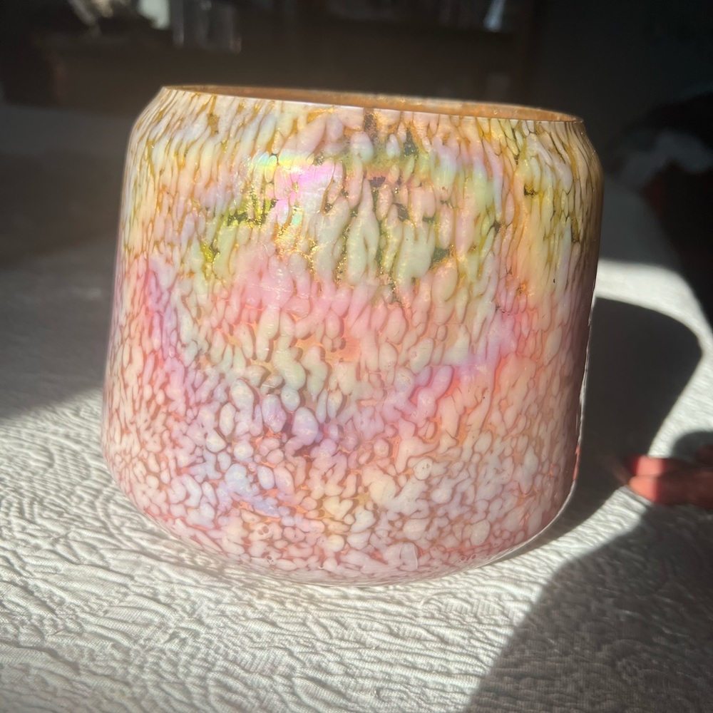 Multicolor Artistic Glass Bowl Pink Green Gold 6x6 Decorative Vase Votive